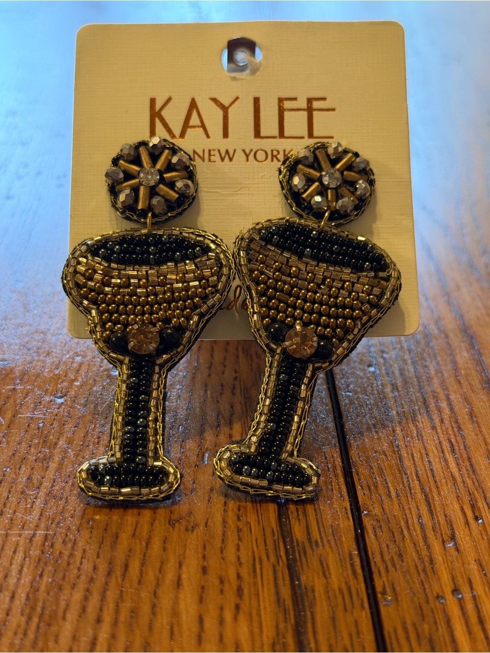 Kaylee Gold & Black Beaded Cocktail Glass Drop Earrings